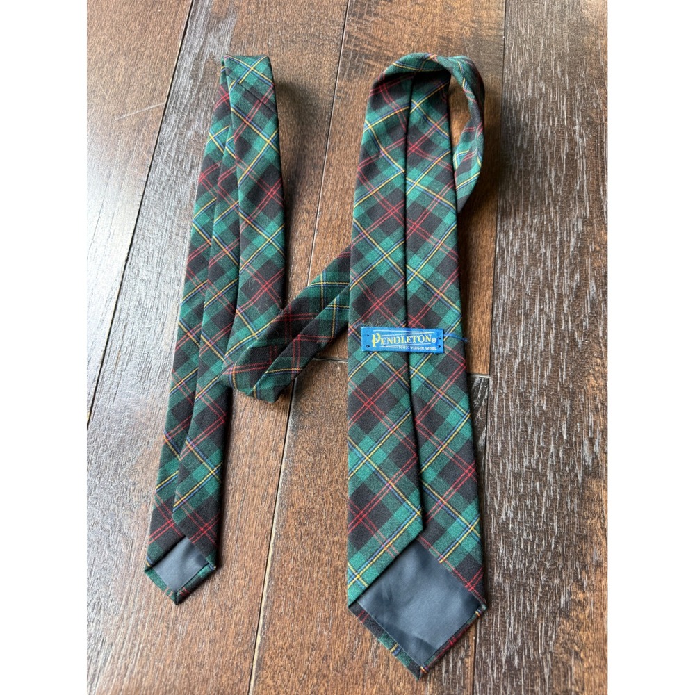 Pendleton Necktie OS Green Wool Tartan Plaid Vintage Mens academia old money